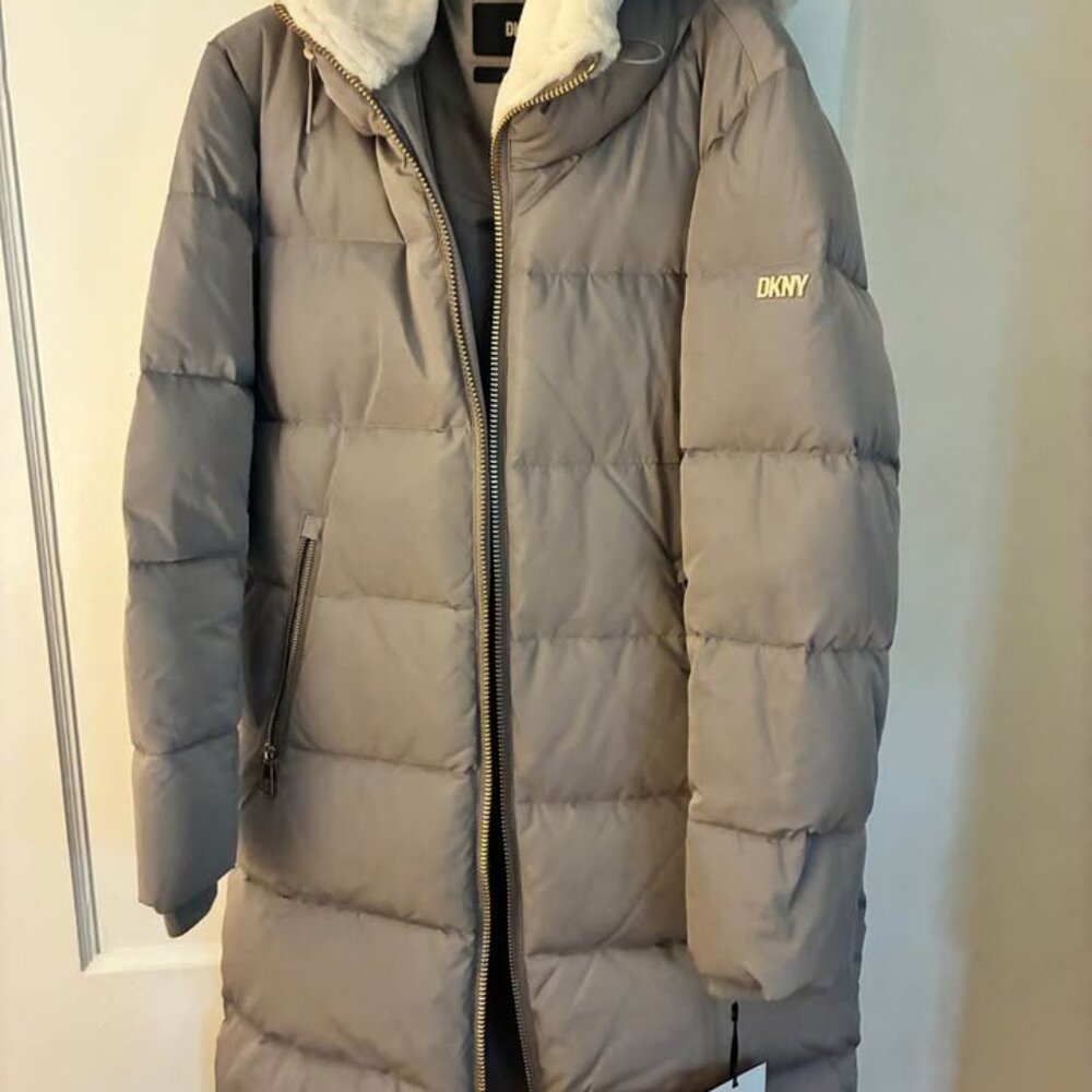 NWT DKNY maxi-length puffer with hood